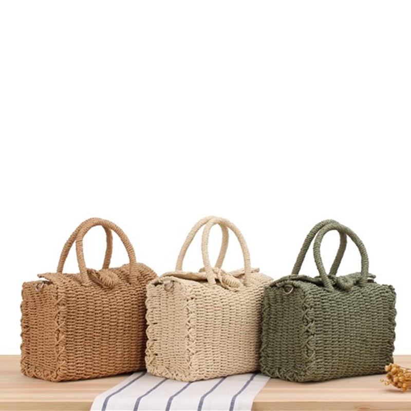 Woven Basket Set - Borsa da spiaggia in paglia estiva